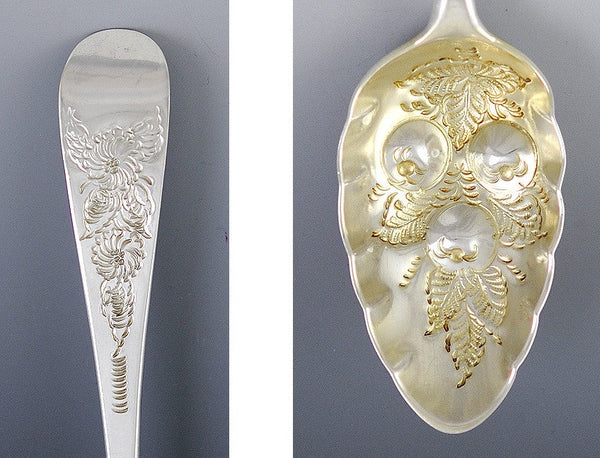 Antique 1809 Georgian English Sterling Silver Hand Chased Fruit Serving Spoon