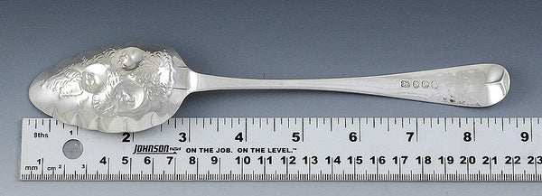 Antique 1809 Georgian English Sterling Silver Hand Chased Fruit Serving Spoon
