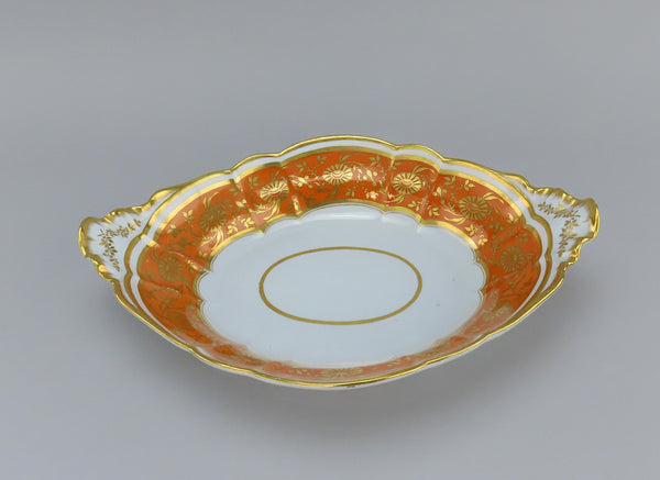 Fabulous c1810 Barr Flight Barr Oval Serving Dish Bowl Orange Flower Gilded 14"