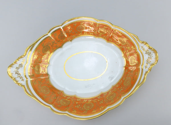 Fabulous c1810 Barr Flight Barr Oval Serving Dish Bowl Orange Flower Gilded 14"