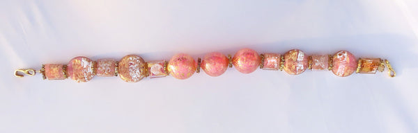 Artisan Jay Bridgland Glass Bead Couture Pink Gold Necklace 18 Inches