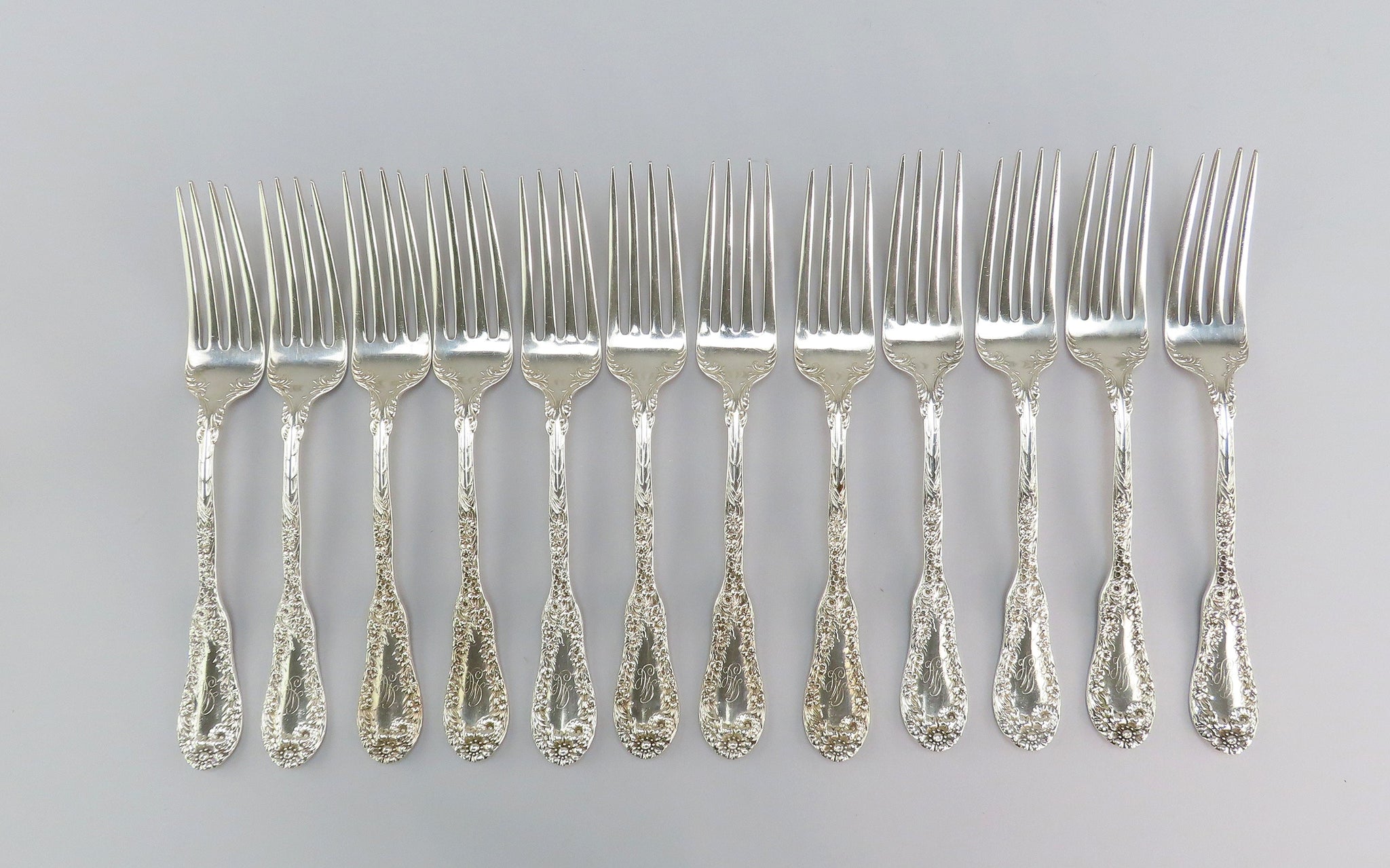 12 Fabulous Dominick Haff No10 pattern Sterling Silver Dinner Forks 7 3/4 Inches