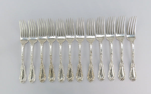 12 Fabulous Dominick Haff No10 pattern Sterling Silver Dinner Forks 7 3/4 Inches