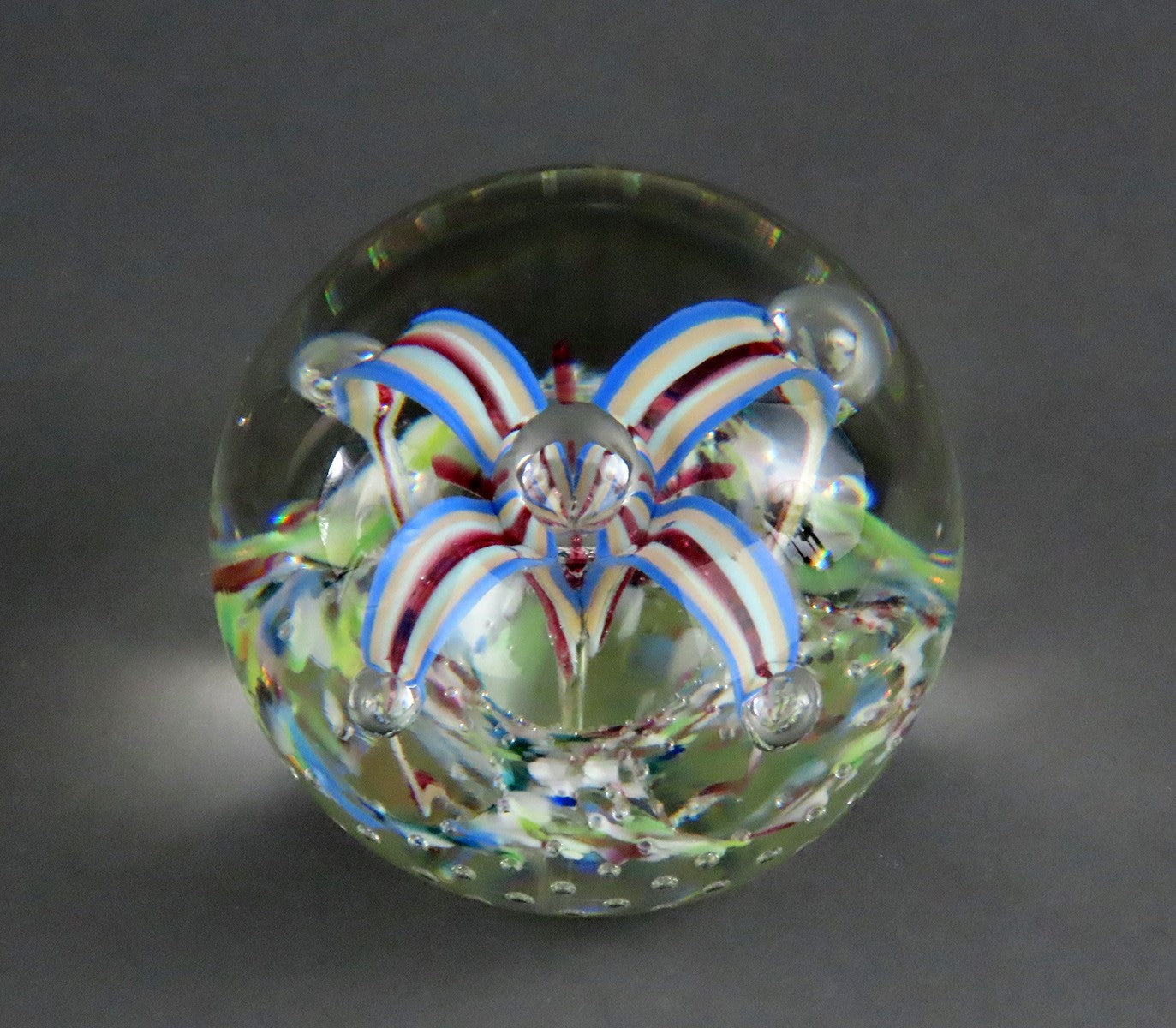 Great Hand-Blown Glass Paperweight Jester Hat Design w/ Control Bubble Ends