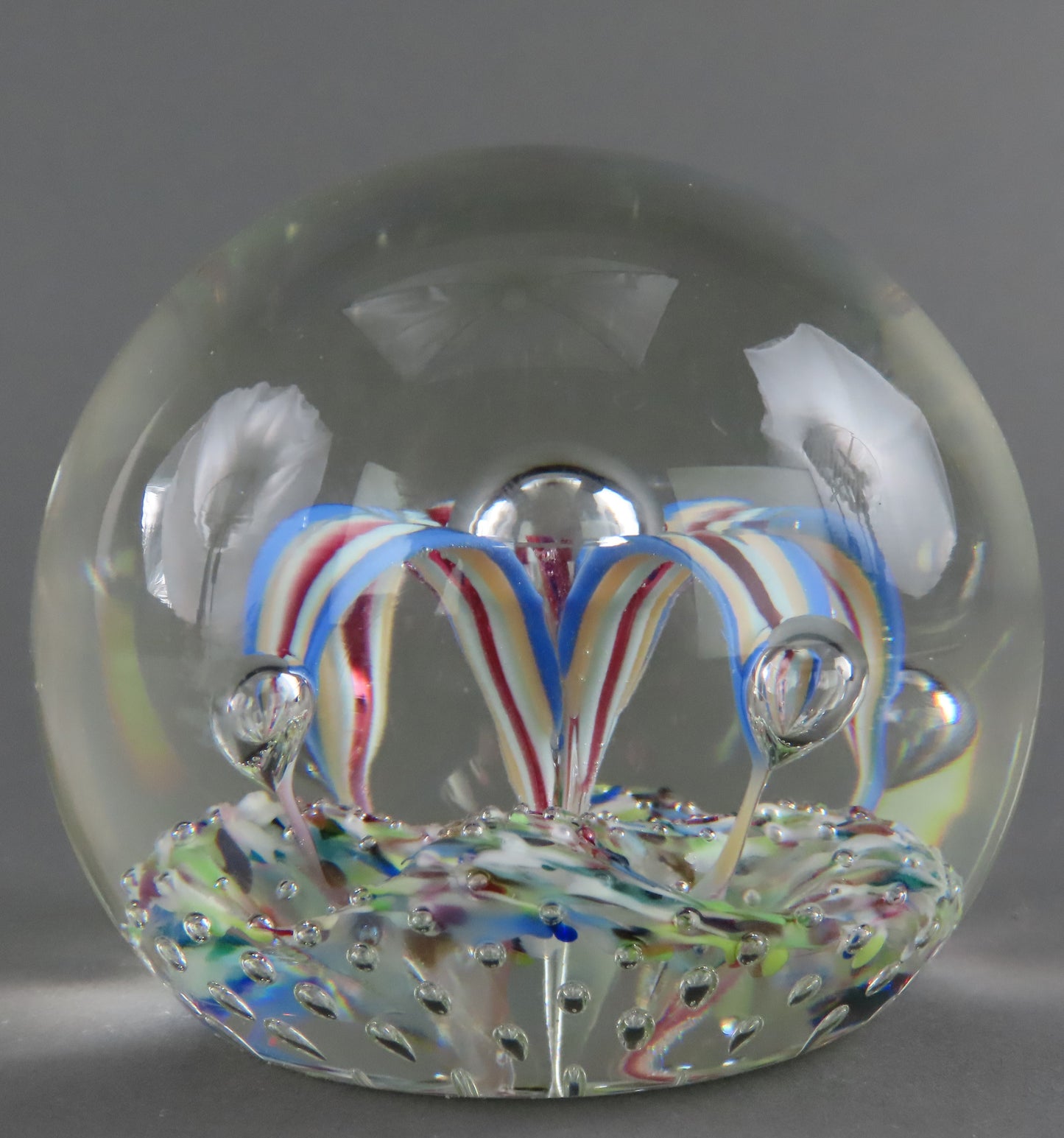 Great Hand-Blown Glass Paperweight Jester Hat Design w/ Control Bubble Ends