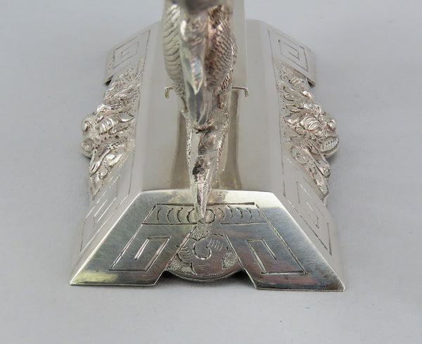 c1930s Vietnamese 900 Silver 10 Food Picks w/ Stand Dragons Design