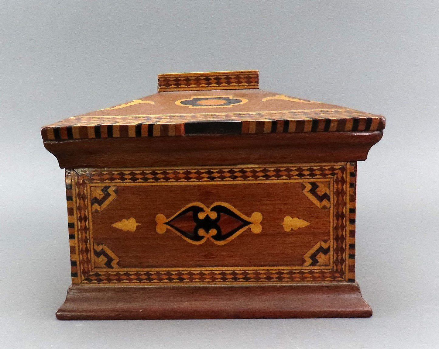 c1860s Rare Marquetry Inlay Sailor's Box Ditty Box Sewing Box w Interior Tray