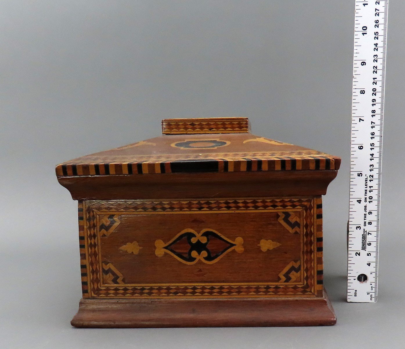c1860s Rare Marquetry Inlay Sailor's Box Ditty Box Sewing Box w Interior Tray