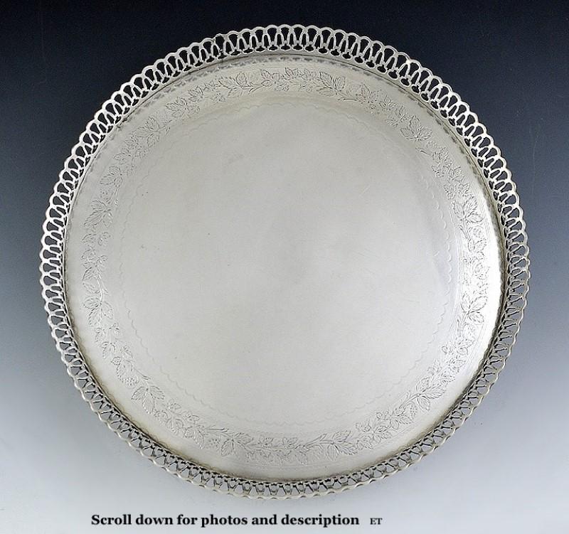 Fab Quality Large .958 Portuguese Silver 3 Leg Round Galley Edge Tray c1843-1853