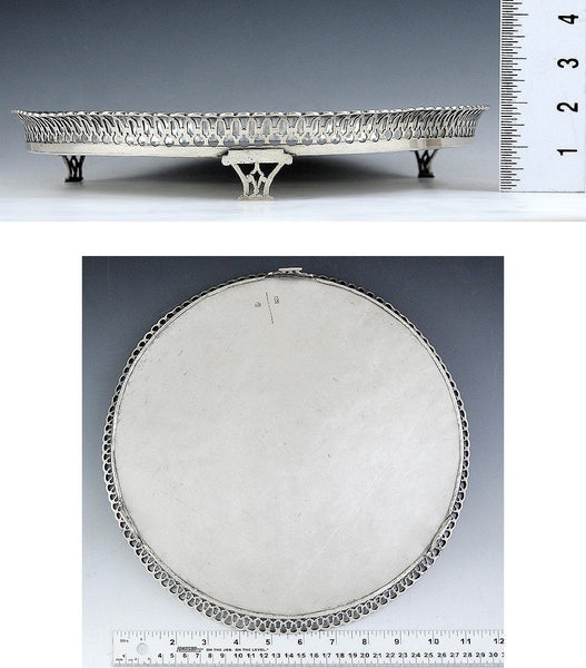 Fab Quality Large .958 Portuguese Silver 3 Leg Round Galley Edge Tray c1843-1853