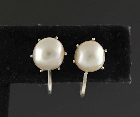 Pair of 14K White Gold Genuine Baroque Pearl Screw-Back Earrings