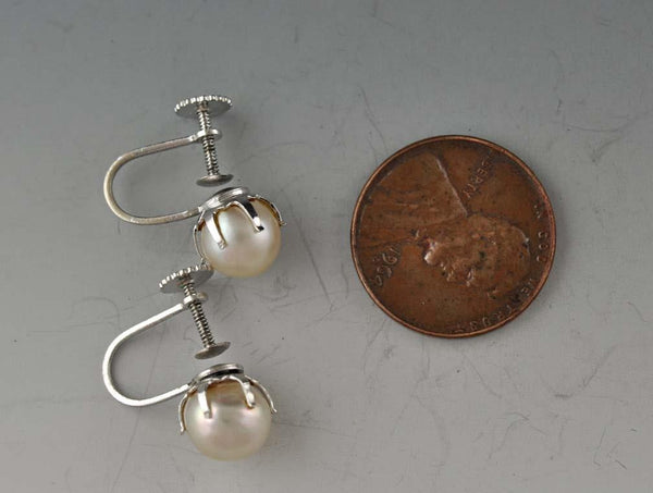 Pair of 14K White Gold Genuine Baroque Pearl Screw-Back Earrings