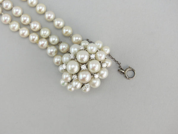 Stunning 14k White Gold Diamond Triple Strand ~5mm Pearl Bracelet