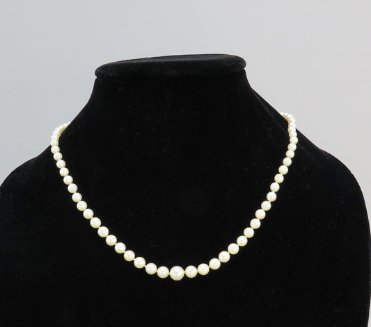 Classic Single Strand Graduated Pearl Necklace w Sterling Silver Clasp