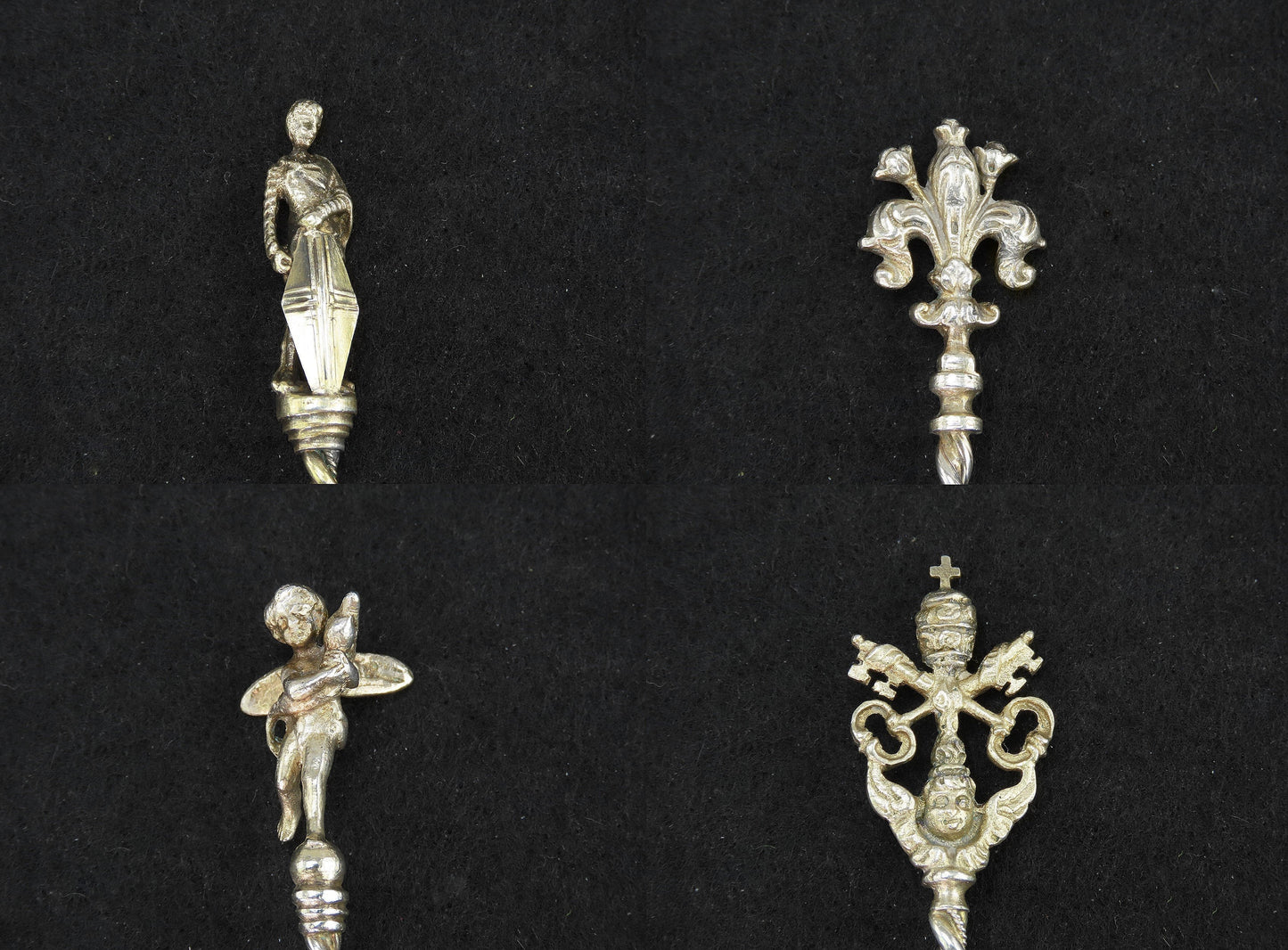 Superb Set 7 Italian 800 Silver Gilt City Souvenir Spoons Vatican Florence