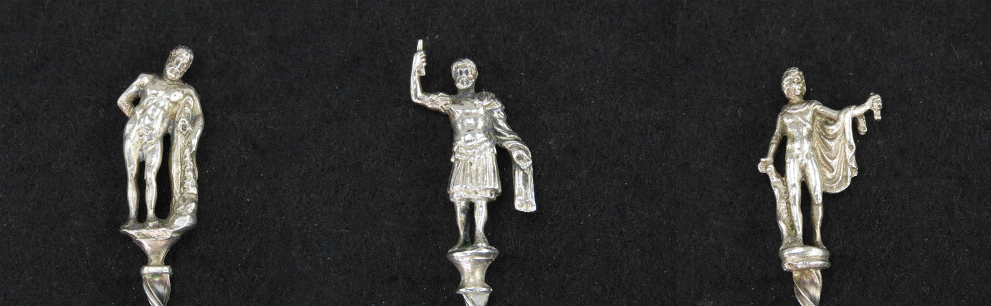 Superb Set 7 Italian 800 Silver Gilt City Souvenir Spoons Vatican Florence