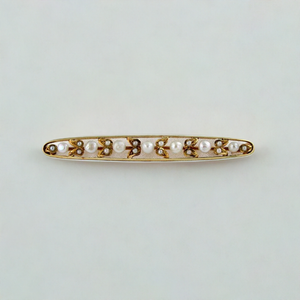 Lovely Antique 14k Gold Pearl Enameled Bar Pin 1900s