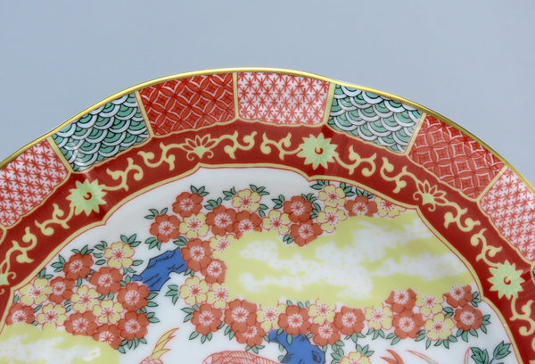 7 Dinner Plates Gumps San Francisco Phoenix Bird 9639 Red Green Imari Style 11"