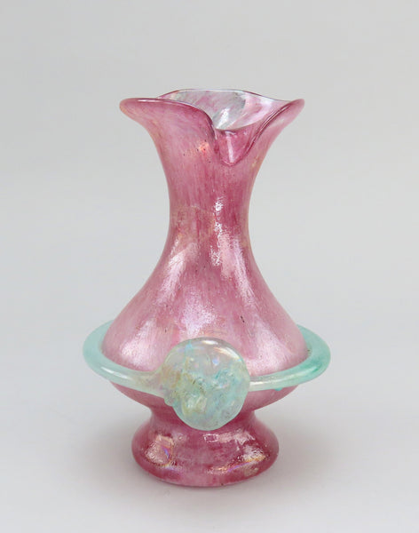 1980/90s Nice French Iridescent Art Glass Pitcher Pastel Pink and Blue 7" Tall