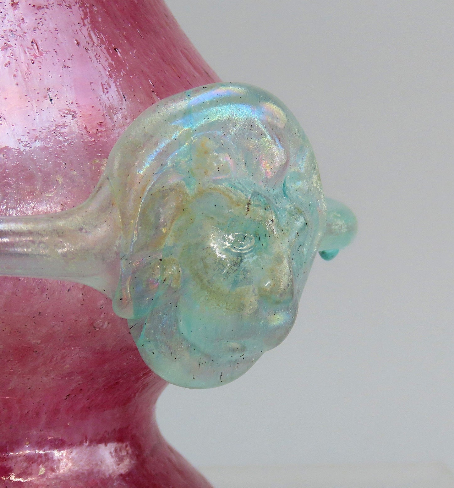 1980/90s Nice French Iridescent Art Glass Pitcher Pastel Pink and Blue 7" Tall