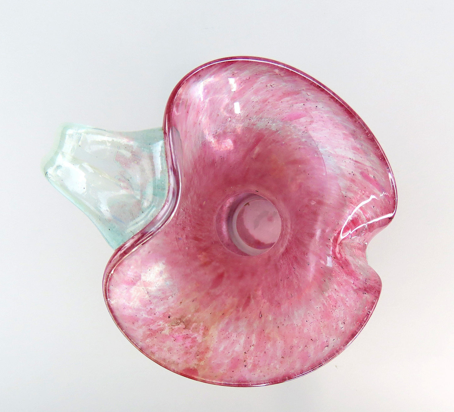 1980/90s Nice French Iridescent Art Glass Pitcher Pastel Pink and Blue 7" Tall