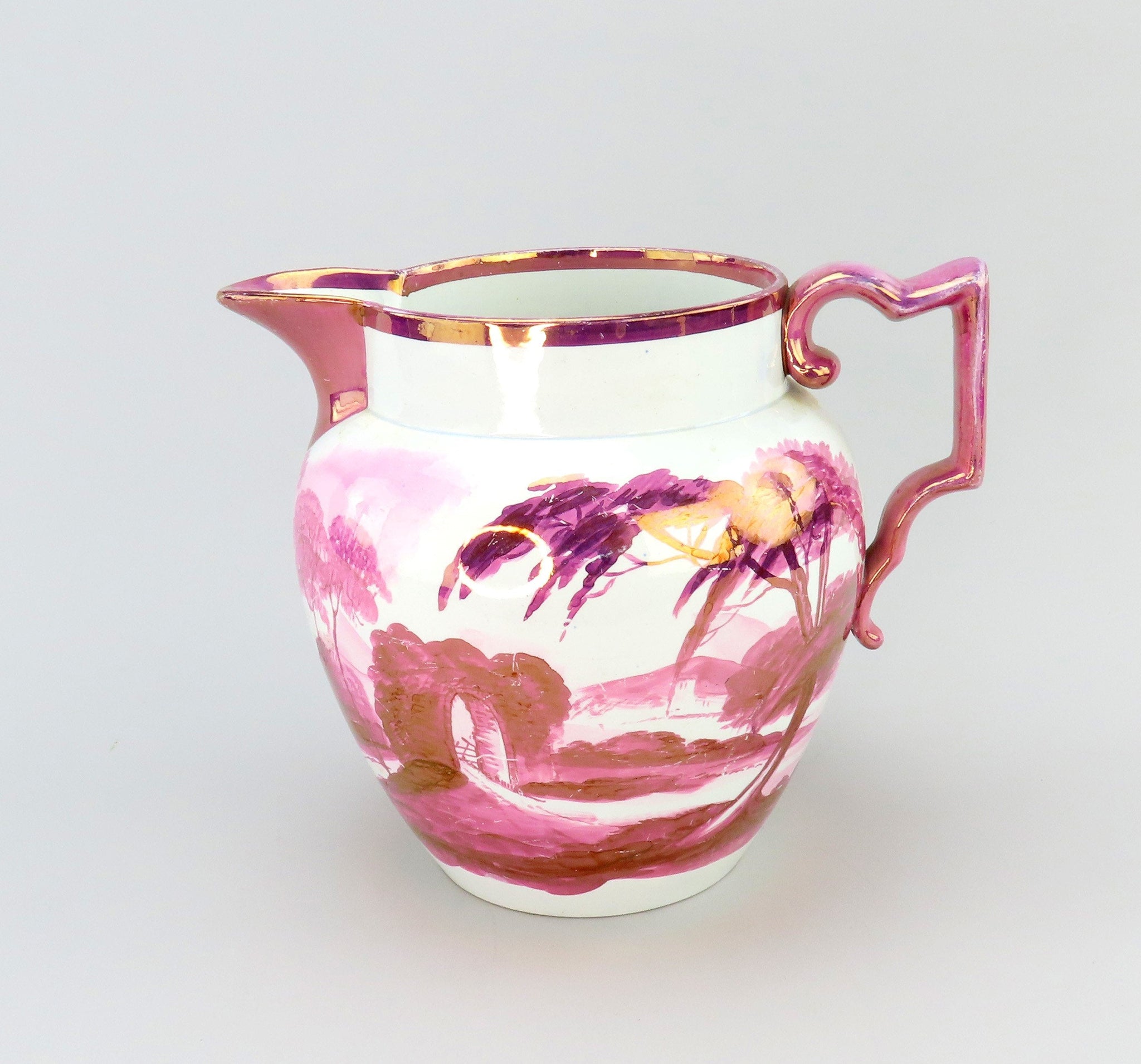 c1820s Rare Large English Staffordshire Pink Lustre Water or Milk Pitcher Jug