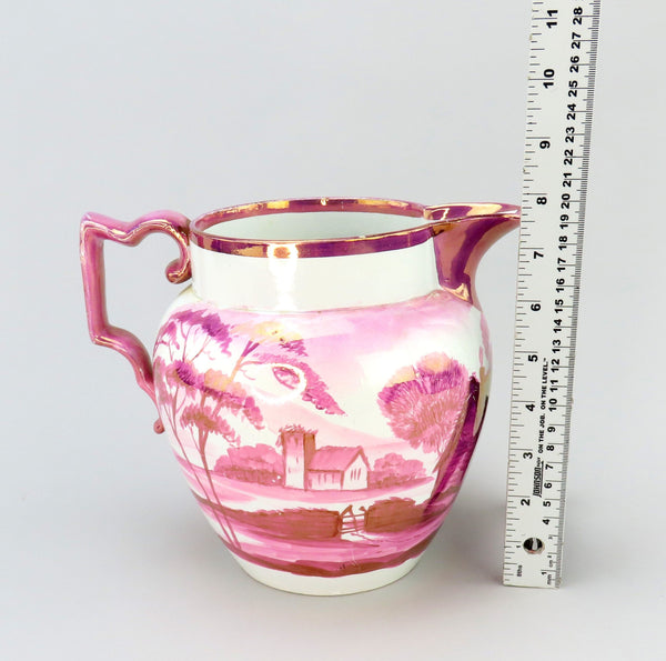 c1820s Rare Large English Staffordshire Pink Lustre Water or Milk Pitcher Jug