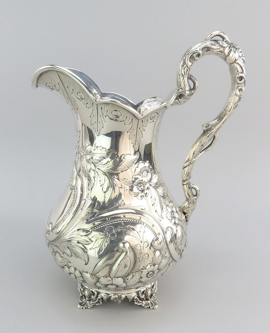 1850s Fabulous American Coin Silver Large Pitcher Fargo Family Monogram 12" Tall