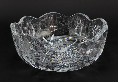 Excellent Rare Signed Hawkes ABP Gravic Glass Intaglio Flowers Floral 9" Bowl