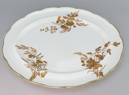 c1881 Impressive Brown Westhead Moore Hand Gilt Floral Oval Serving Platter