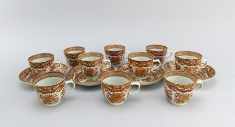 Great Set c1840s Chinese Export Porcelain Brown Fitzhugh 9 Cups 4 Saucers