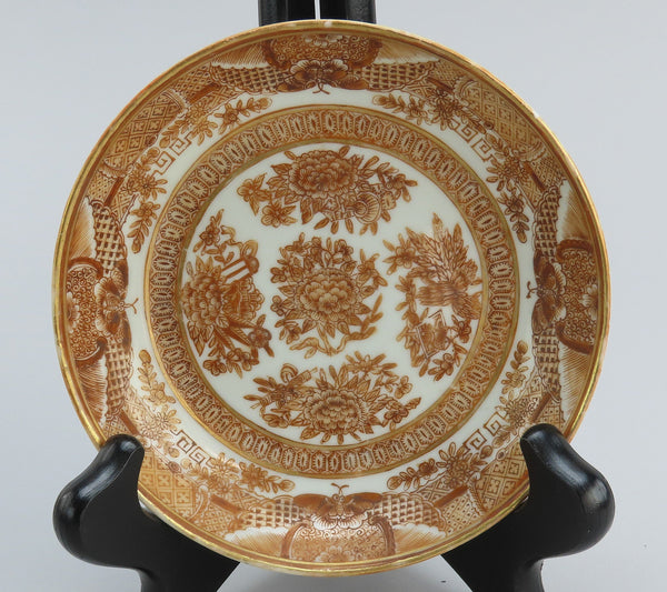 Great Set c1840s Chinese Export Porcelain Brown Fitzhugh 9 Cups 4 Saucers