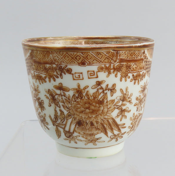 Great Set c1840s Chinese Export Porcelain Brown Fitzhugh 9 Cups 4 Saucers