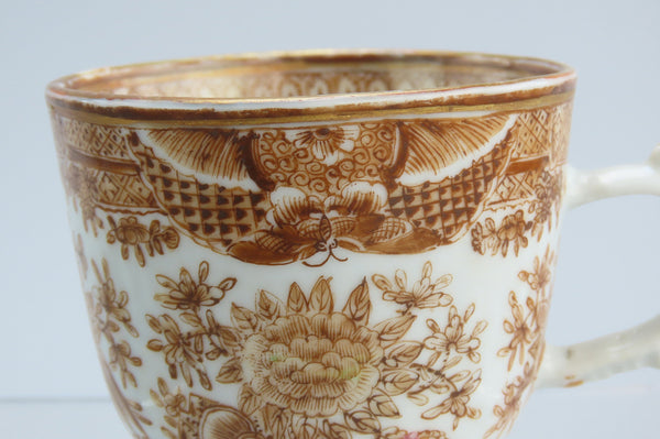 Great Set c1840s Chinese Export Porcelain Brown Fitzhugh 9 Cups 4 Saucers