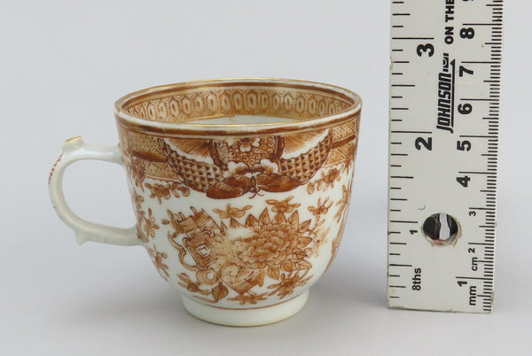 Great Set c1840s Chinese Export Porcelain Brown Fitzhugh 9 Cups 4 Saucers