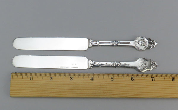 Pair Superb Antique Gorham Medallion Sterling Breakfast Knives7 3/8 inches