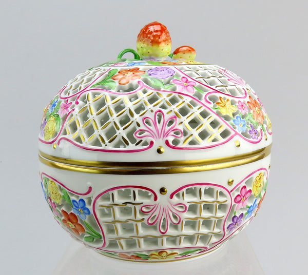 Herend Handpainted Reticulated Potpourri Jar Bonbon Trinket Box 6212 C 6"