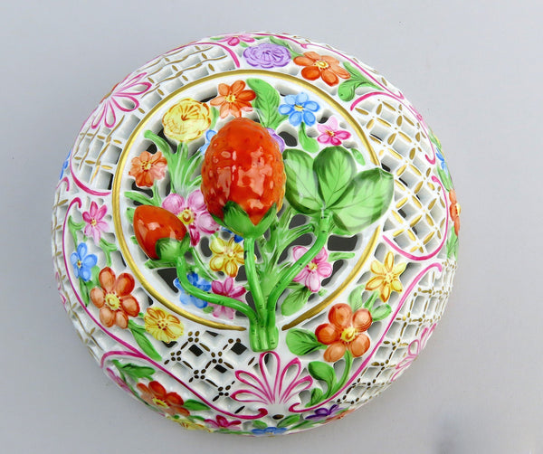 Herend Handpainted Reticulated Potpourri Jar Bonbon Trinket Box 6212 C 6"