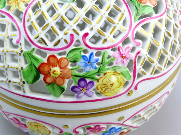 Herend Handpainted Reticulated Potpourri Jar Bonbon Trinket Box 6212 C 6"