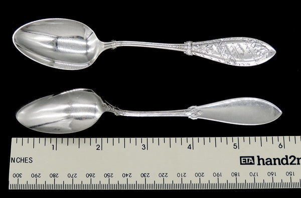 6 Antique Whiting Italian J Engraved 1874 Sterling Silver Teaspoons 6" P Mono