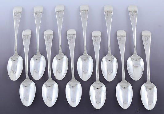 Great set 12 Towle Sterling Silver Antique Pattern Demitasse Spoons P Mono