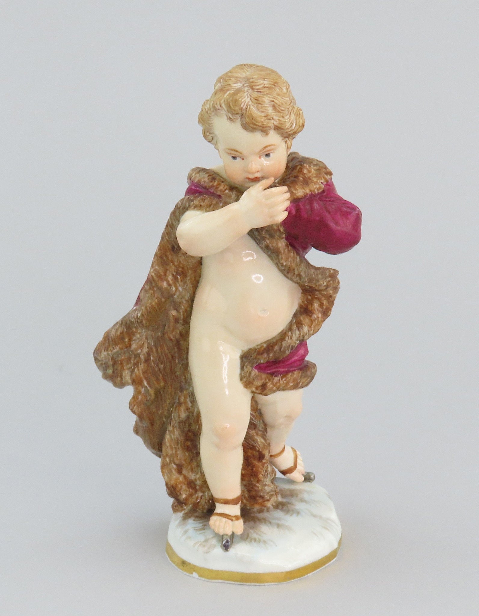 Charming Antique Meissen Figurine of Ice Skating Putti Cherub Allegory of Winter