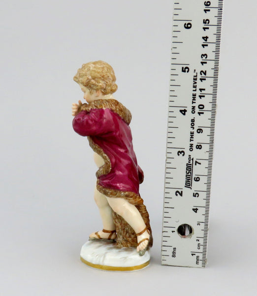 Charming Antique Meissen Figurine of Ice Skating Putti Cherub Allegory of Winter