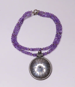 Wonderful Sterling Silver Pendant w/ Amethyst Stones Toggle Closure 16.5 Inches