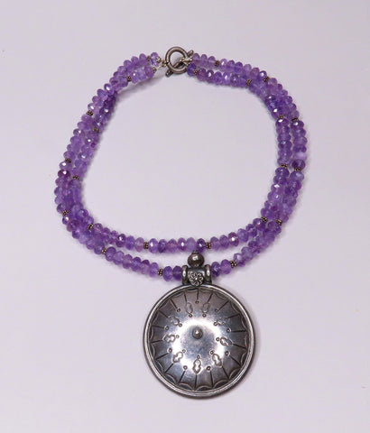 Wonderful Sterling Silver Pendant w/ Amethyst Stones Toggle Closure 16.5 Inches