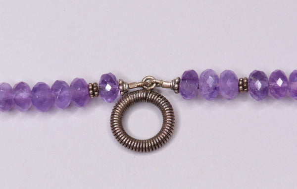 Wonderful Sterling Silver Pendant w/ Amethyst Stones Toggle Closure 16.5 Inches