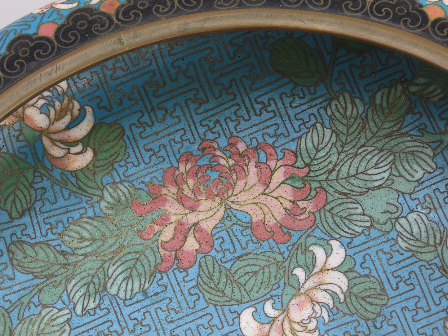 Excellent Antique Chinese Cloisonne Enamel Floral Bulb Bowl Brush Washer