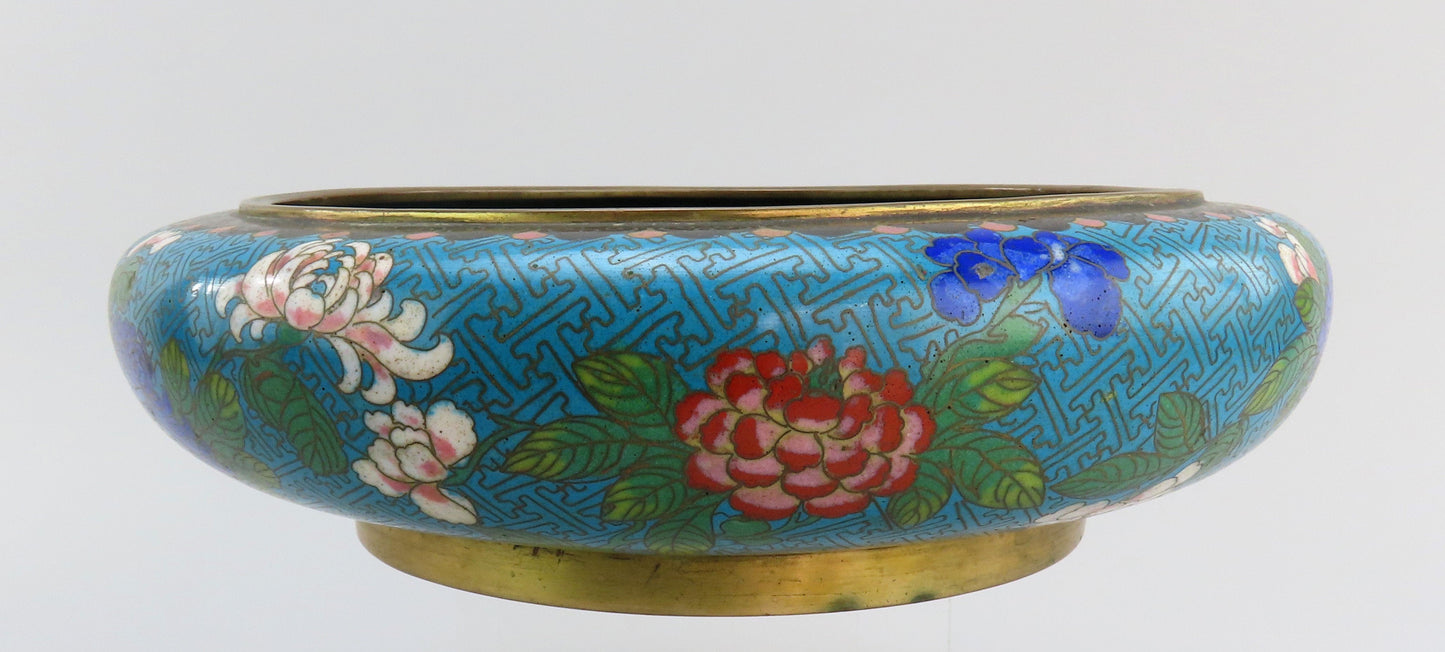 Excellent Antique Chinese Cloisonne Enamel Floral Bulb Bowl Brush Washer