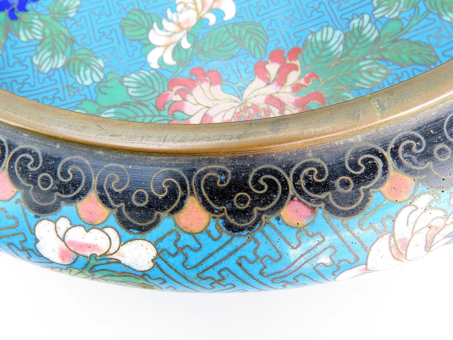 Excellent Antique Chinese Cloisonne Enamel Floral Bulb Bowl Brush Washer