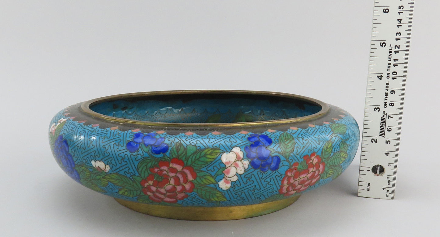 Excellent Antique Chinese Cloisonne Enamel Floral Bulb Bowl Brush Washer